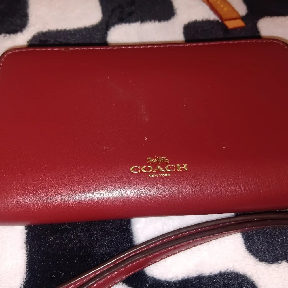 Coach Burgundy Wristlet with Embellished Logo - Picture 2 of 3